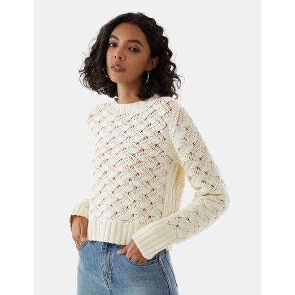 Vivaia Sweaters - Vivaia Women’s Large Gina 100% Merino Wool Sweater Tan Ribbed Details Old Money